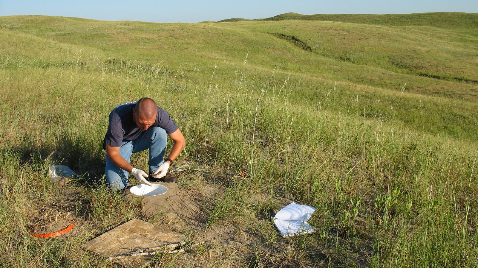 Student gathering data in field